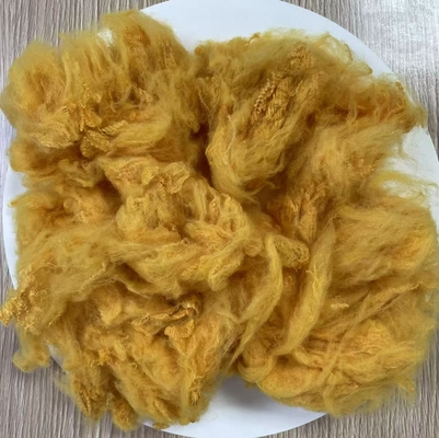 ভালো দাম ডোপ ডাইড পলিস্টার ফাইবার 1.5 ডি উচ্চ শিখা retardant গোল্ডেন হলুদ অনলাইন
